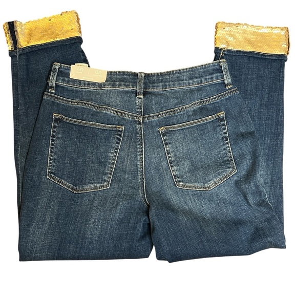 Chico’s Women’s Size 4 Gold Sequined Cuff Boyfriend Ankle Jeans NWT Stretch - Picture 4 of 6